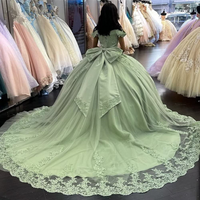 Off Shoulder Sage Green Quinceanera Dresses Lace XV Gown - Thumbnail 2