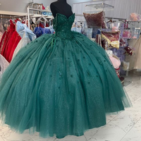 Spaghetti Straps Green Quinceanera Dress Ball Gown Beaded Sweetheart - Thumbnail 1