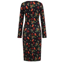 Christmas Printed Dress,V-neck Dresses, Long Sleeves Dress,Black Christmas Tree - Thumbnail 5