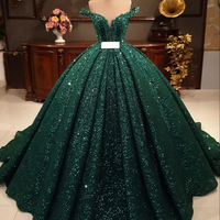 Hot Appliques Ball Gown Dark Green Wedding Dress Sequin Quinceanera Dress - Thumbnail 1