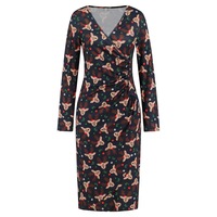 Christmas Printed Dress,V-neck Dresses, Long Sleeves Dress,Black Christmas Reindeer - Thumbnail 4