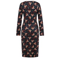 Christmas Printed Dress,V-neck Dresses, Long Sleeves Dress,Black Christmas Reindeer - Thumbnail 5