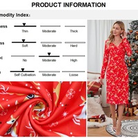  Christmas Printed Dress,V-neck Dresses, Long Sleeves Dress,Red Christmas Hats - Thumbnail 7