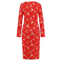 Christmas Printed Dress,V-neck Dresses, Long Sleeves Dress,Red Reindeer - Thumbnail 5