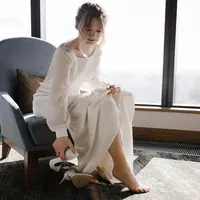 Chic Boho Chiffon Wedding Dress With Pearls Puff Sleeve Sexy Backless Beach Wedding Dresses O Neck Long Satin Civil Bride - Thumbnail 2