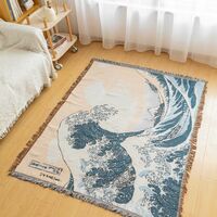 Japanese waves single sofa blanket decoration tapestry leisure blanket - Thumbnail 3