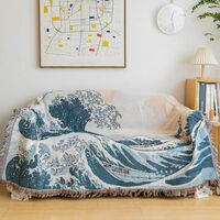 Japanese waves single sofa blanket decoration tapestry leisure blanket - Thumbnail 1