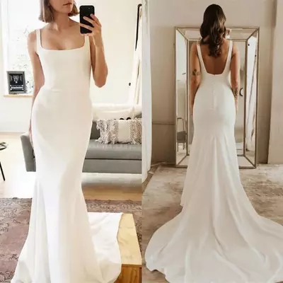 Spaghetti strap boho wedding dress mermaid stain long train bride gowns backless 