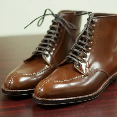 Men designer dark brown split toe leather ankle high lace up boot - Thumbnail 5