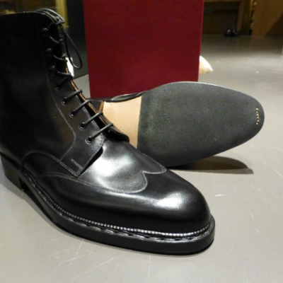 Handmade black calf leather men ankle high lace up dress boot - Thumbnail 4