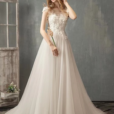 Cap sleeve wedding dress,white bridal dress,lace bridal dress,handmade