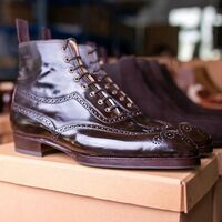 Full Brogue Oxford Ankle High Lace up Wingtip Boots in Dark Brown Cordovan - Thumbnail 1