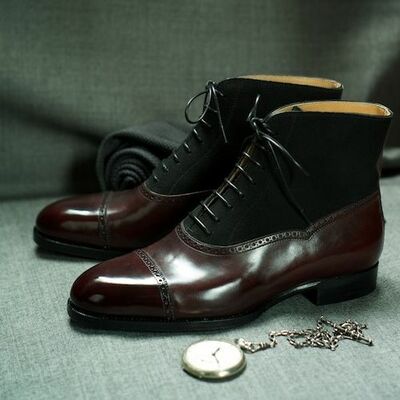 Brown leather and black suede ankle lace up balmoral boot - Thumbnail 3