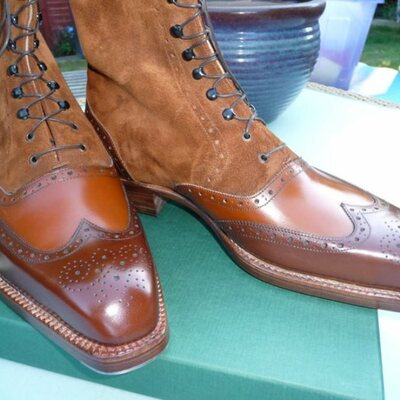 Brown suede leather wingtip ankle high boot, men lace up dress boot - Thumbnail 3