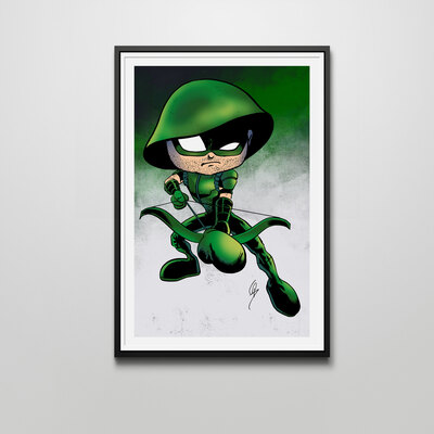 Chibi green arrow 12x18 art print