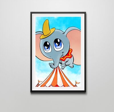 Chibi Dumbo 5"x7" or 12"x18" Art Print