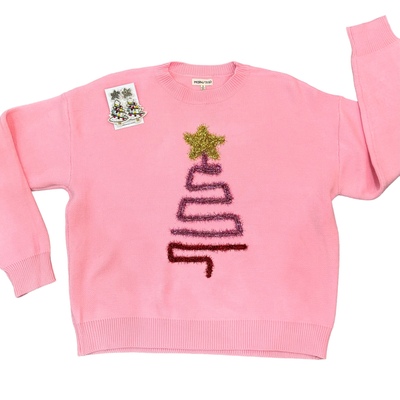 Pink tinsel christmas tree oversized sweater