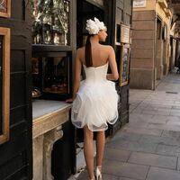 Simple Mini Short Tiered Wedding Dress Bridal Gown - Thumbnail 1