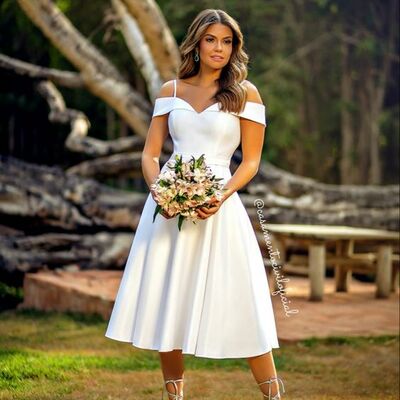 Simple tea-length boho beach wedding dress bridal gown