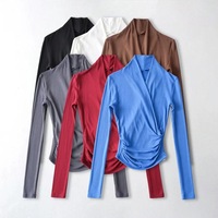 V-neck long-sleeved top T-shirt pullover cropped cross top - Thumbnail 6