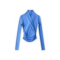 V-neck long-sleeved top T-shirt pullover cropped cross top - Thumbnail 7