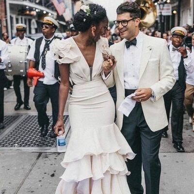 Unique mermaid tiered boho beach wedding dress bridal gown