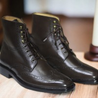  Ankle High Men's Dark Brown Leather Lace Up Wing Tip Brogue Boot, Luxury Boot - Thumbnail 1