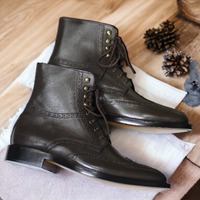  Ankle High Men's Dark Brown Leather Lace Up Wing Tip Brogue Boot, Luxury Boot - Thumbnail 2