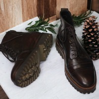  Handmade Men's Rubber Sole Brown Lace Up Ankle High Cap Toe Boot, Fashion Boot - Thumbnail 1