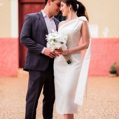 Simple sheath one shoulder wedding dress bridal gown - Thumbnail 2