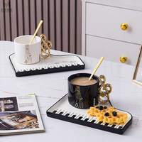 Creative Piano Keyboard Ceramic Coffee Mug Plate Set - Thumbnail 1