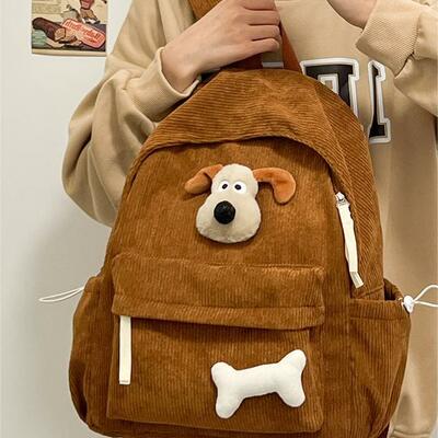 Harajuku corduroy backpack with dog pin - Thumbnail 2