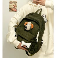 Harajuku Corduroy Backpack With Dog Pin - Thumbnail 2