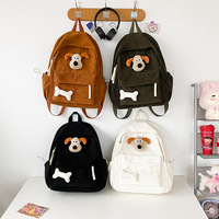 Harajuku Corduroy Backpack With Dog Pin - Thumbnail 5