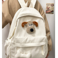 Harajuku Corduroy Backpack With Dog Pin - Thumbnail 4