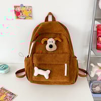 Harajuku Corduroy Backpack With Dog Pin - Thumbnail 6
