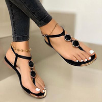 Strap Rhinestone Chain Summer New Ladies Comfortable Fashion Sandals - Thumbnail 2