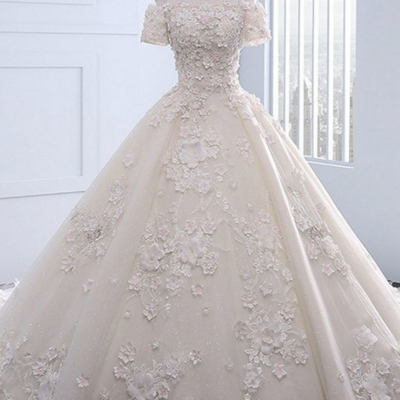 Ivory off shoulder lace wedding dress with sleeves