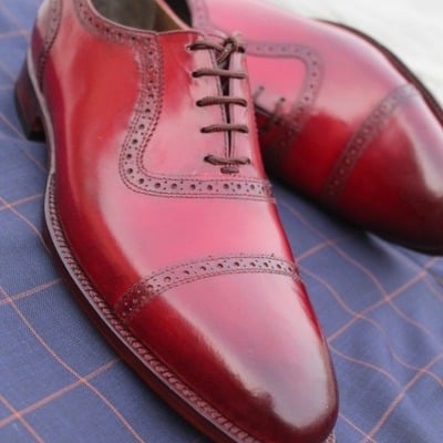 Crafted leather burgundy leather classic men oxford dress shoes - Thumbnail 3