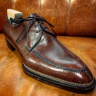 Handmade light brown grain leather dress shoes - Thumbnail 4