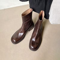 Cowhide genuine leather retro Martin boots for women with thick heel and zipper Chelsea boots  - Thumbnail 1