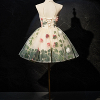 Champagne Scoop Neck Short Prom Dress with Flowers, Cute A-Line Party Dress - Thumbnail 2