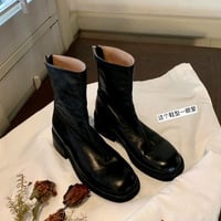 Cowhide genuine leather retro Martin boots for women with thick heel and zipper Chelsea boots  - Thumbnail 3