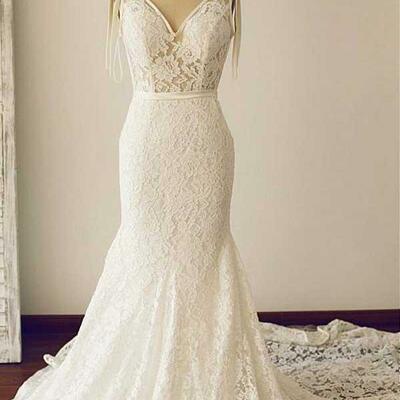 Elegant gorgeous lace v-neck neckline formal prom dress, beautiful long prom dress,