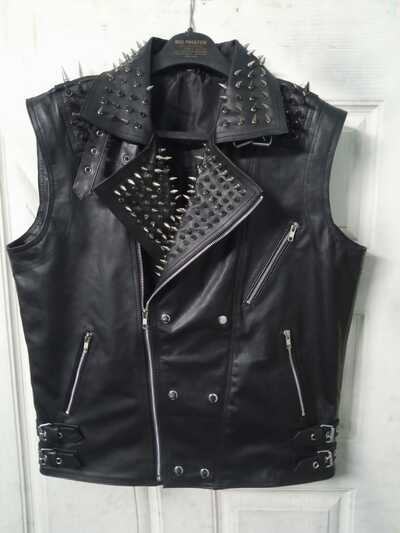 Crafted Leather Men Spiked Studded Leather Vests Biker Studded Jacket