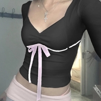 Bandage Bow Square Collar Crop Top  - Thumbnail 1
