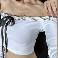 Ruffle Off Shoulder Lace Up Long Sleeve Top - Thumbnail 4