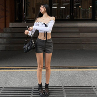 Ruffle Off Shoulder Lace Up Long Sleeve Top - Thumbnail 5