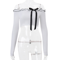 Ruffle Off Shoulder Lace Up Long Sleeve Top - Thumbnail 6