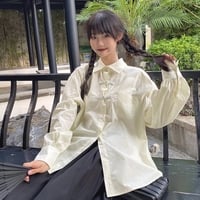 Pink Button Loose Long Sleeve Blouse  - Thumbnail 1